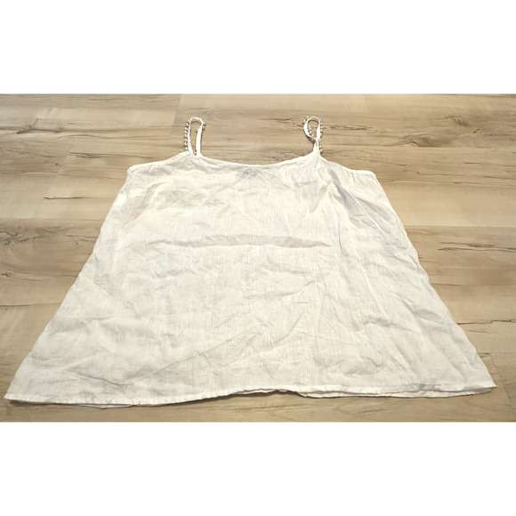 Marc New York Women Large Tank Blouse 100% Linen Pearl Strap White Flowy Coastal - Picture 1 of 6